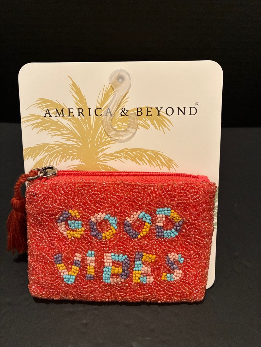 America & Beyond Beaded 'Good Vibes' Coin Pouch/Card Holder